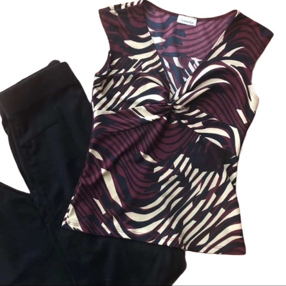 Charlotte Russe Sleeveless Twist Knot Floral Print Blouse Maroon XS